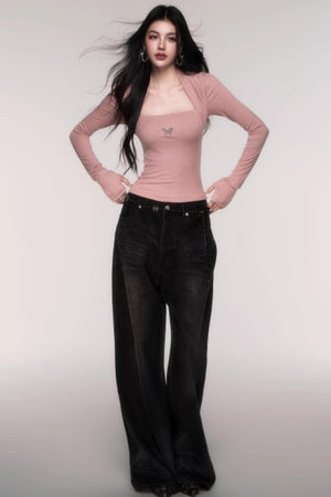 Slimming Fake Two Sleeve Knit Top