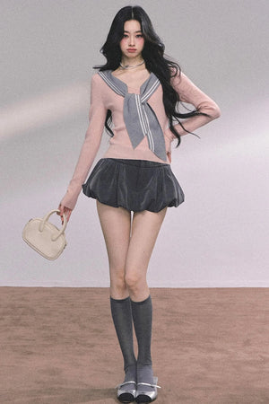 Slimming Navy Knitted Top