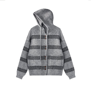 Slouchy Pinstripe Hooded Wool Cardigan
