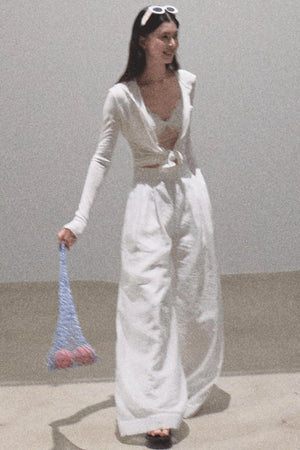 Snowflake Knit Hoodie & Patchwork Shorts Set-Up