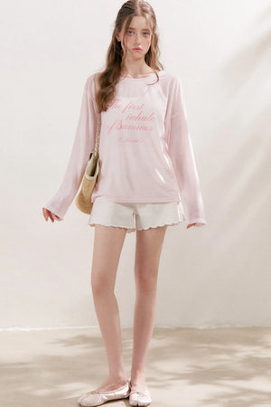 Snowflake Linen Letter Print Blouse
