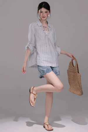 Soda Blue Striped Shirt Set