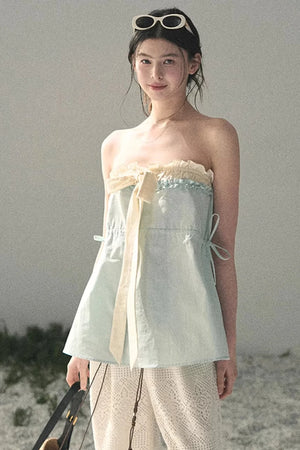 Soft Blue and White Tube Top