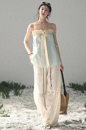 Soft Blue and White Tube Top