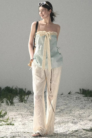 Soft Blue and White Tube Top
