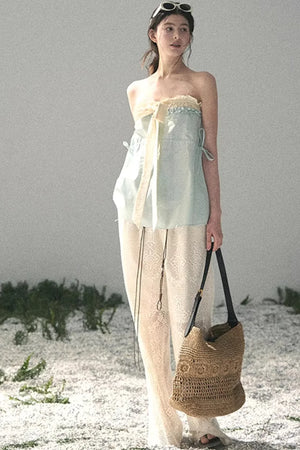 Soft Blue and White Tube Top