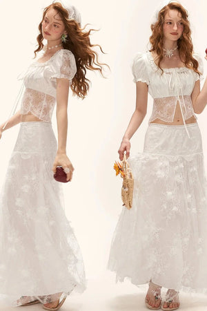 Soft Floral Gauze Midi Skirt