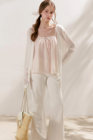 Soft Peach Camisole With Cream Cardigan Set-Up