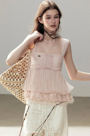 Soft Pleats Lace Top