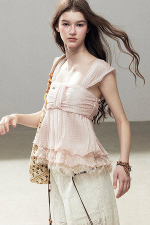 Soft Pleats Lace Top
