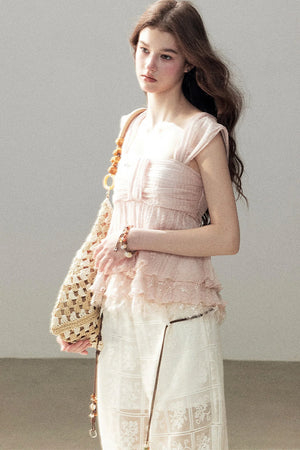 Soft Pleats Lace Top