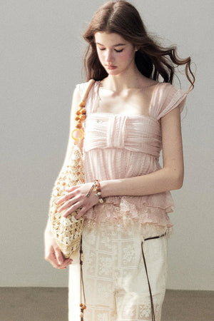 Soft Pleats Lace Top