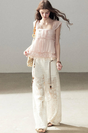Soft Pleats Lace Top