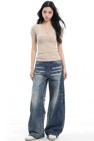 Solid Henley Knit Top