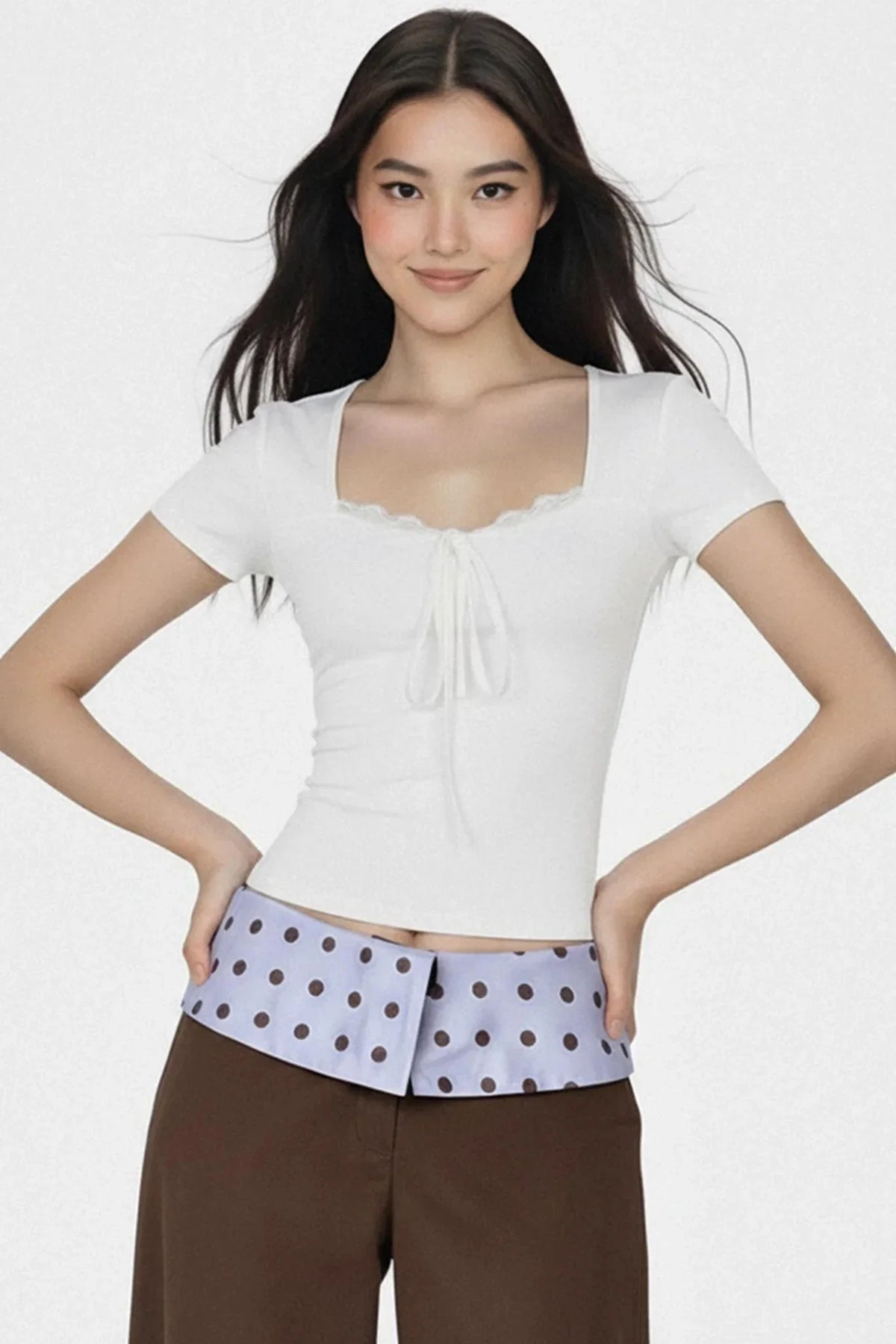 Solid Lace Trim Crop Top