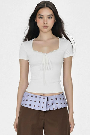 Solid Lace Trim Crop Top