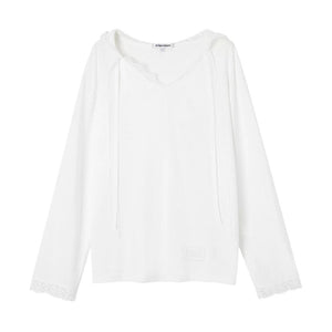 Somesowe Lace Ribbon Hooded T-Shirt