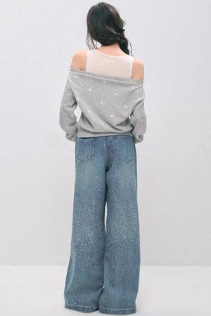 Somesowe Retro Straight-Leg Sparkling Jeans