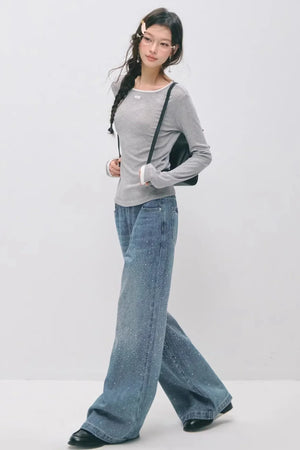 Somesowe Retro Straight-Leg Sparkling Jeans