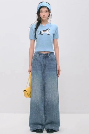Somesowe Retro Straight-Leg Sparkling Jeans