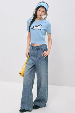 Somesowe Retro Straight-Leg Sparkling Jeans