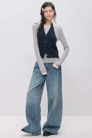 Somesowe Retro Straight-Leg Sparkling Jeans