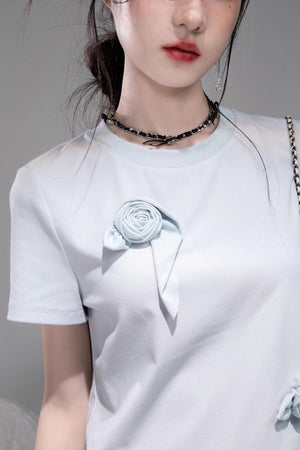 Sophisticated Ice Blue Brown Rose T-Shirt