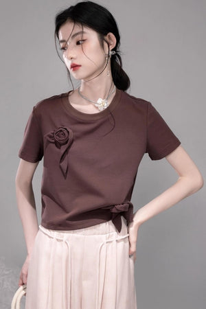 Sophisticated Ice Blue Brown Rose T-Shirt