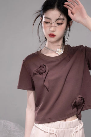 Sophisticated Ice Blue Brown Rose T-Shirt