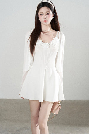 Spaghetti Strap Knitted Dress With Cardigan Set-Up