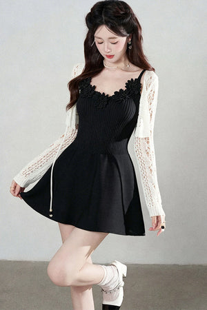 Spaghetti Strap Knitted Dress With Cardigan Set-Up