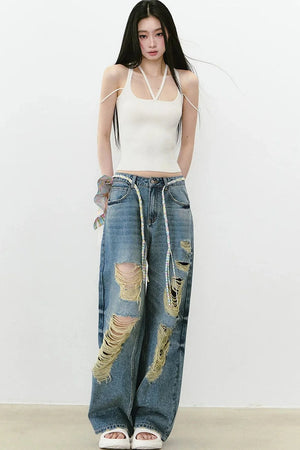 Sparkling Glitter Distressed Pants
