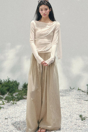 Sparkling Sleeveless Waist-Cinching Top Set-Up