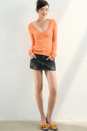 Sparkling Yarn V-Neck Knit Sweater Set-Up