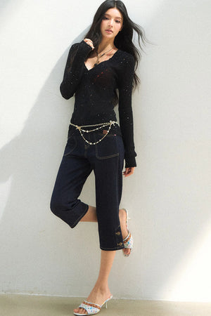 Sparkling Yarn V-Neck Knit Sweater Set-Up