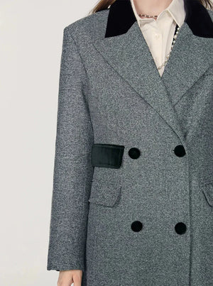 Spliced herringbone midi tweed coat
