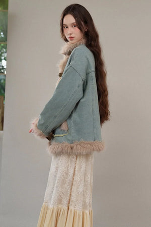 Spliced Lambswool Retro Denim Jacket