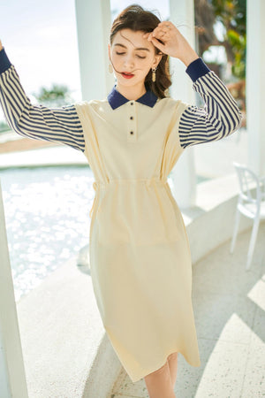 Splicing Polo Neck Long Sleeve Dress
