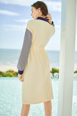 Splicing Polo Neck Long Sleeve Dress