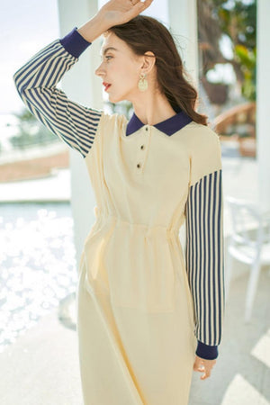 Splicing Polo Neck Long Sleeve Dress