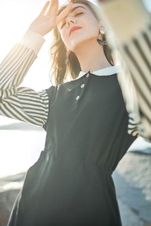 Splicing Polo Neck Long Sleeve Dress