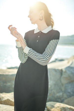 Splicing Polo Neck Long Sleeve Dress