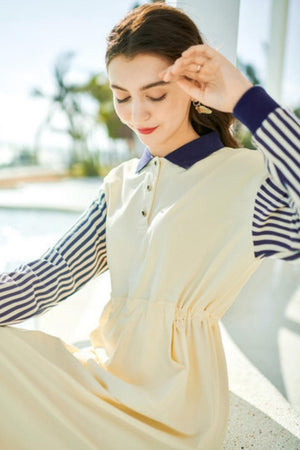 Splicing Polo Neck Long Sleeve Dress