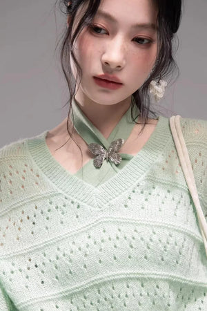Spring Green Knitted Vest Set