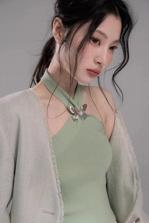 Spring Green Knitted Vest Set