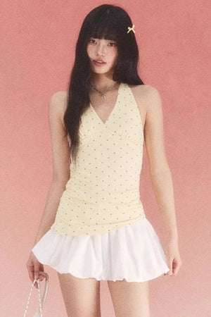 Spring Polka Dot Halter Dress