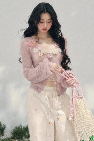 Spring Soft Breeze Floral Sweater Set-Up