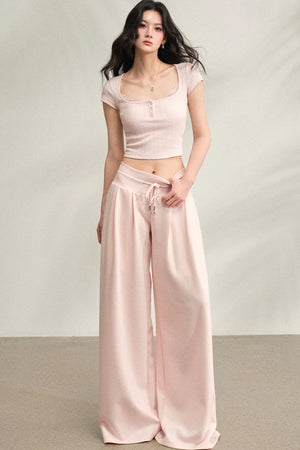 Square Neck Lace Ribbed Crop Top