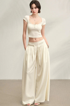 Square Neck Lace Ribbed Crop Top