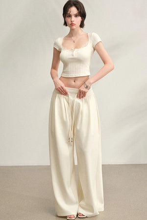 Square Neck Lace Ribbed Crop Top